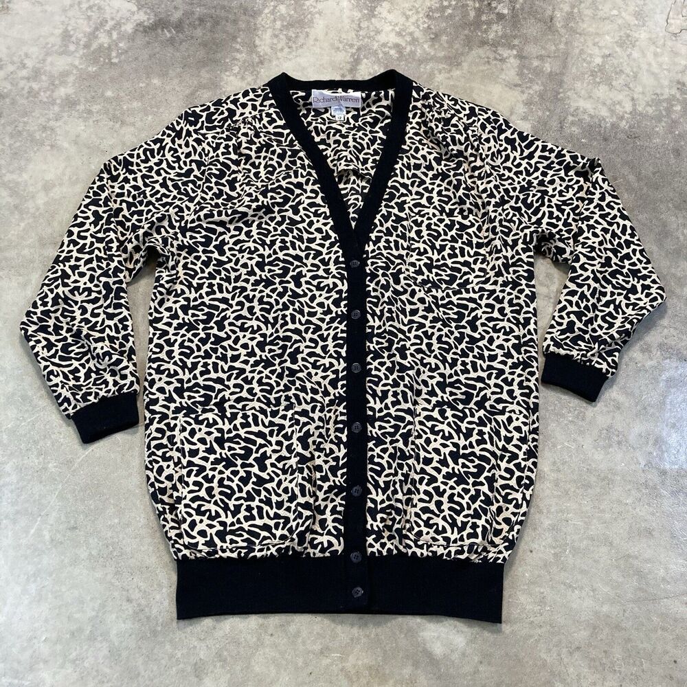 Richard Warren Top Women 12 Silk Printed Long Sleeve Pockets Button Up‎ Vtg